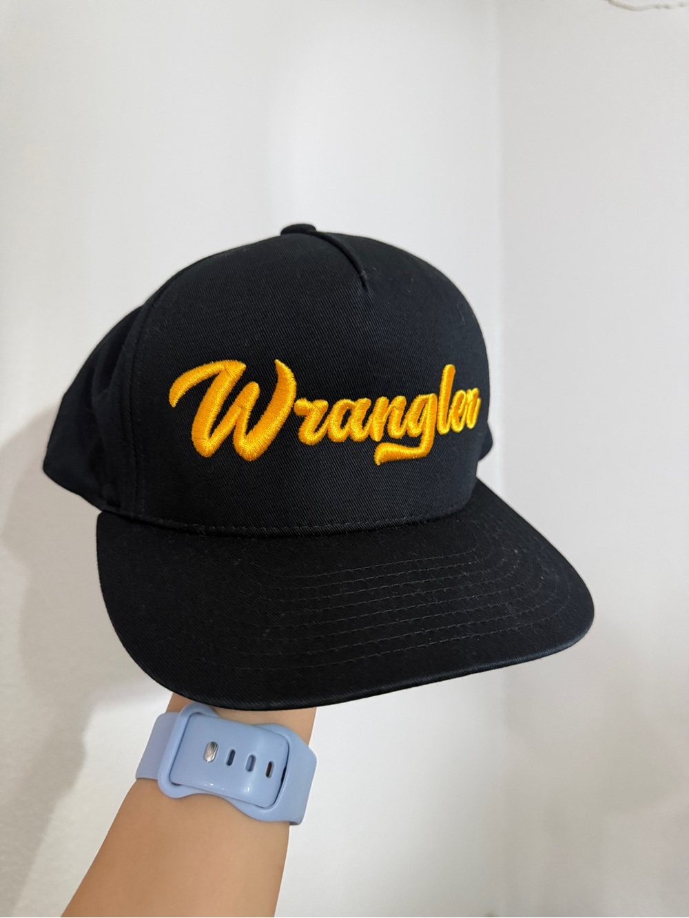 Wrangler Black Hat with Yellow Script Logo
